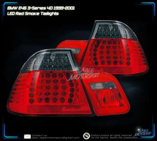 99 01 BMW E46 3 Series 4 Door Sedan LED Red Smoke Tint Tail Lights 