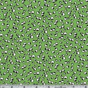  45 Wide Wondering Eyes Green Fabric By The Yard: Arts 