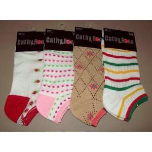  4 Pairs Womens Cathy Rose Ankle Socks 