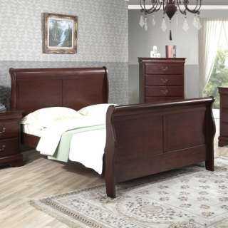 Louis Philippe Cherry or Cappuccino Brown Sleigh Bedroom Set Furniture 