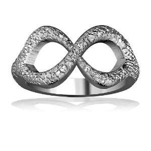 Infinity Ring with Reptile Texture Halfway, Scale#1, 10mm in 10k White 