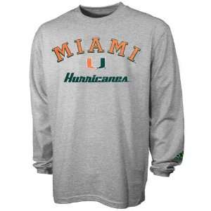 adidas Miami Hurricanes Ash Clubhouse Long Sleeve T shirt  