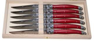 Authentic LAGUIOLE Dubost 25/10   RED STEAK KNIVES (direct from FRANCE 