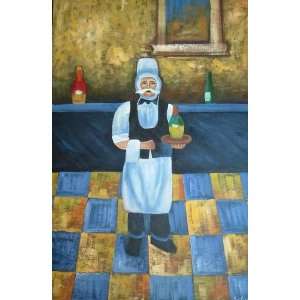   24X36 inch Abstract Art Oil Painting Waiter Portrait: Home & Kitchen