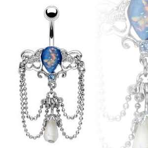  Synthetic Blue Opal Chandelier Belly Button Navel Ring 
