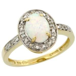 Stone Ring w/ Brilliant Cut Diamonds & 8x6mm Oval Cut Fire Opal Stone 