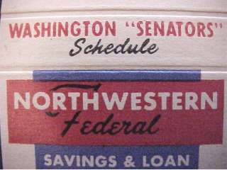 August 1959 Washington SENATORS schedule on matchcover  