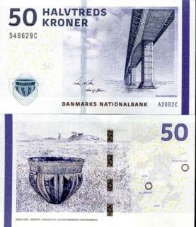 DENMARK 50 KRONER P 65 UNC NOTE Sallingsund bridge 2009  