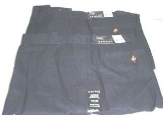 Pair Mens Plain Front Pants (42W x 30L) Navy   NEW  