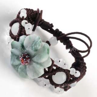 30mm Jade Flower Beads Cord Hand knitted Bracelet 1PC  