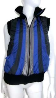 Free People Vest Size S/P Fleece Wool Zipper Black Blue Gray 