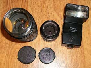 Canon AE 1 35mm Program SLR Film Camera + 70 210mm 50mm Lenses Vivitar 