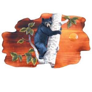    Black Bear Cub Climbing Birch Tree Wood Art