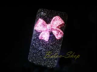 Swarovski Crystal 3D Pink Bow Black iPhone 4 Case  