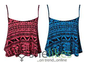 Womens Sleeveless Crop Top Ladies Aztec Tribal Print Crop Vest Tee Top 