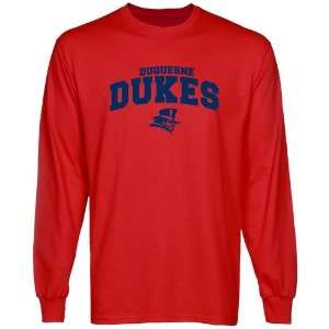  : Duquesne Dukes Red Logo Arch Long Sleeve T shirt: Sports & Outdoors