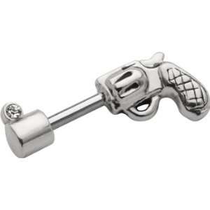    CZ Gun Pistol Sterling Silver Cartilage Earring Stud 18G: Jewelry