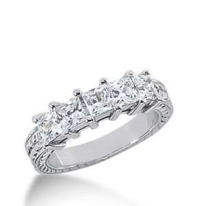 18k Gold Diamond Anniversary Wedding Ring 5 Princess Cut Diamonds 1.50 