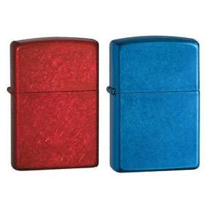  Zippo Lighter Set   Cerulean Blue and Candy Apple Red 