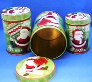 Round Candy Cookie Tins Xmas Modern Santa Let it Snow  