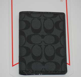 Coach Signature Passport Case Wallet F 61483 Black/Grey  