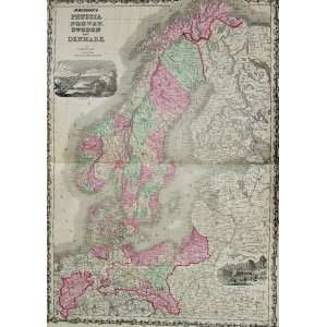   Johnson Map of Prussia Norway Sweden Denmark (1863)
