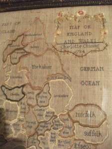   Wooden Framed Sewnwork / Sampler Map Of England And Wales  
