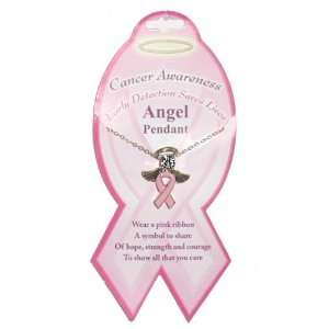  Pink Ribbon Angel Pendant Necklace / Breast Cancer 