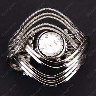   Women Silver Wave Bracelet Quartz Wrist Watch Bangle Adjustable  