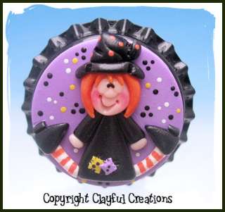 Beckys Polymer Clay   Witchy Witch BOTTLE CAP  
