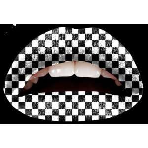    Lips Sticker Temporary Lip Tattoo  Black and White Checkers Beauty