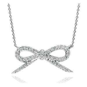  14k White Gold 1/4 Carat Diamond Ribbon Necklace: Jewelry