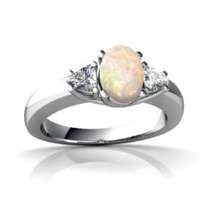  14K White Gold Oval Genuine Opal Ring Size 8 Jewelry