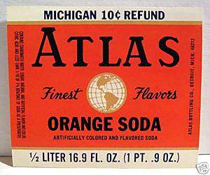 Atlas Bottling Orange Soda Old Label Detroit Michigan  