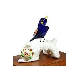  NOVICA Ceramic figurine, Indigo Bunting