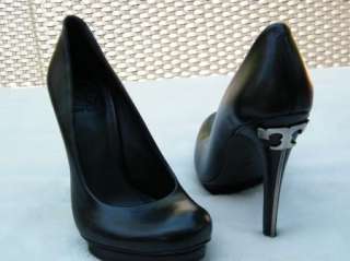 TORY BURCH SHOES sandals heels NEW JUDE PUMP VEG BLACK LEATHER 37 7 