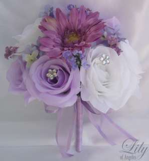 17pcs Wedding Bridal Bouquet Set Decoration Package Flowers LAVENDER 