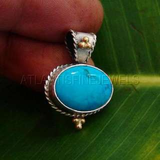 OMER 24K SOLID YELLOW GOLD & SILVER HANDMADE TURQUOISE PENDANT (22K 