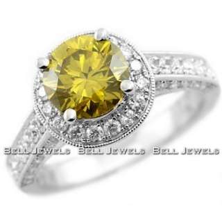 69ct VS1 CANARY YELLOW DIAMOND ENGAGEMENT RING 18K WHITE GOLD HALO 