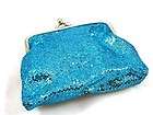 new blue sparkle glitter kiss lock coin change purse returns