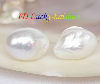 BAROQUE! 18mm white freshwater pearls Earrings 14K gold post j7820 