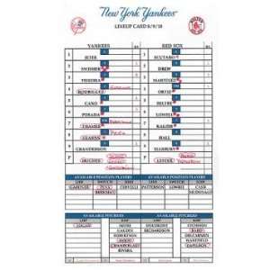 Red Sox at Yankees 8 09 2010 Game Used Lineup Card (MLB Auth)   Other 