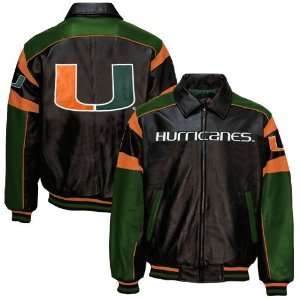  Miami Hurricanes Black Elite Leather Jacket: Sports 