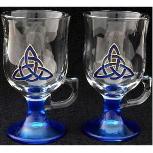  Celtic Glass Designs Set of 2 Hand Painted Irish Coffee 