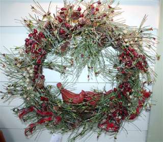 Heartfelt Home Christmas Iced Berries Pine & Cardinals Wreath Valerie 