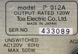 TOA Electronics P 912A Mixer Power Amplifier 900 Series  