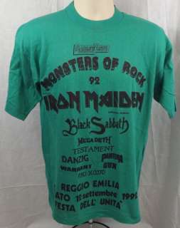 Vtg MONSTERS OF ROCK 92 Crew T Shirt(L)Concert Iron Maiden Black 