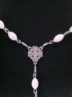 Natural Mother of Pearl Hand Made Rosary with Jerusalem Cross and 