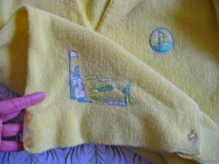   Vintage 60s Cardigan Embroidered Golf Sweater Yellow Orlon Acrylic