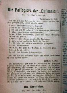 BEST 5 1915 LUSITANIA SUNK by GERMAN SUBMARINE headine newspapers   WW 